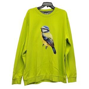 Hand Printed Mens XXL Neon Yellow Blue Wild Bird PolyCotton Crew Neck Sweatshirt
